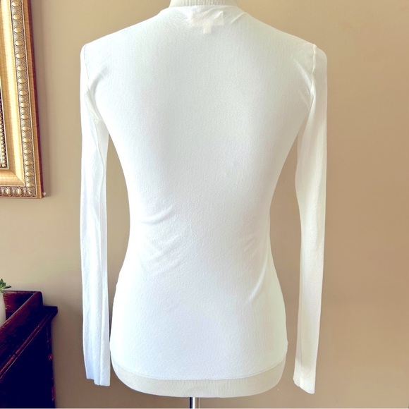 Y2K Petite Pois by Viviana White Mesh Long Sleeve Crew Neck Tee Top Semi Sheer S - Picture 4 of 9